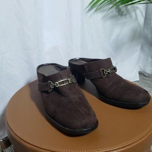 White Stag Patty Brown Suede Mules Stacked heel